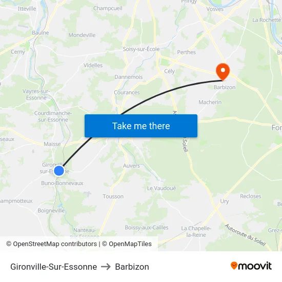 Gironville-Sur-Essonne to Barbizon map