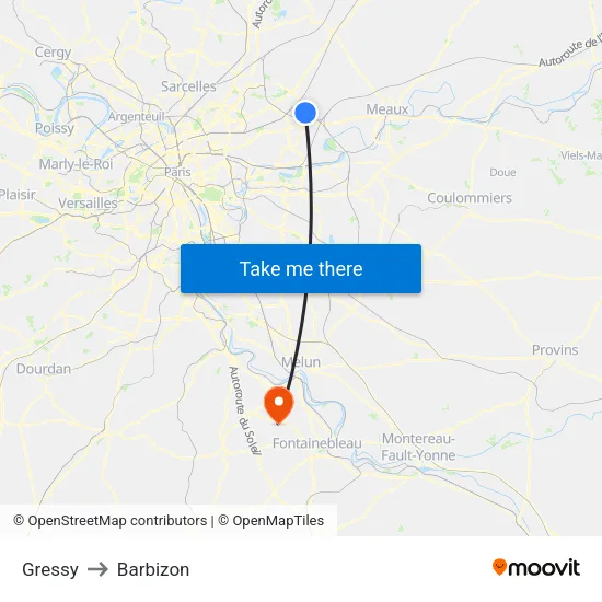 Gressy to Barbizon map