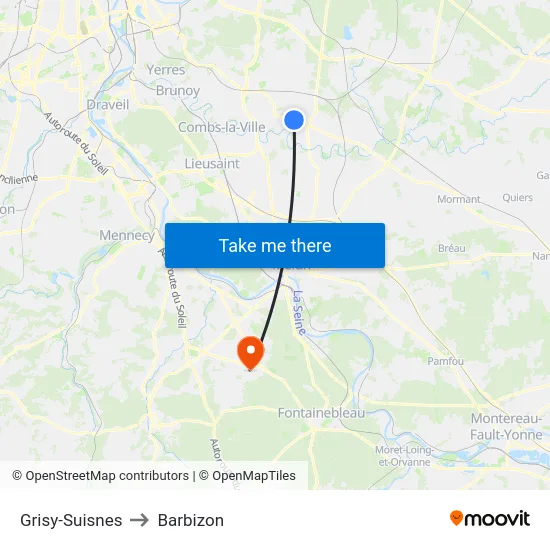 Grisy-Suisnes to Barbizon map