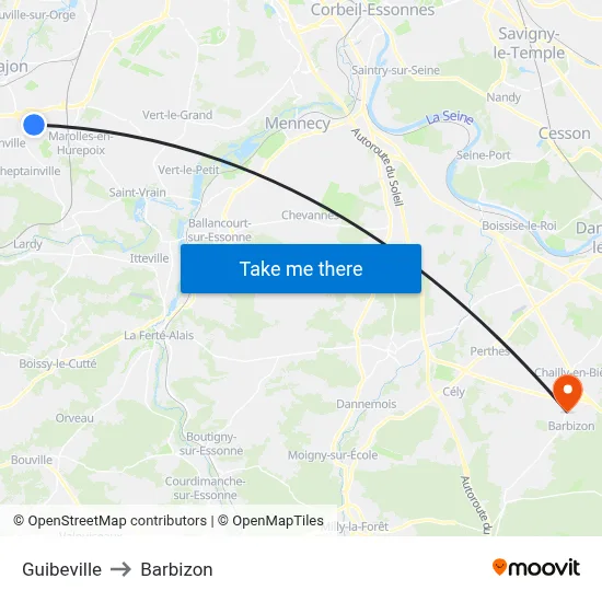 Guibeville to Barbizon map
