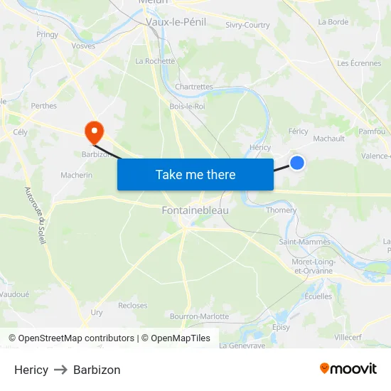 Hericy to Barbizon map