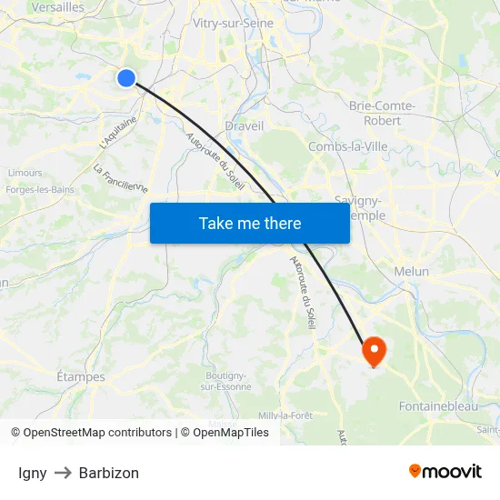 Igny to Barbizon map