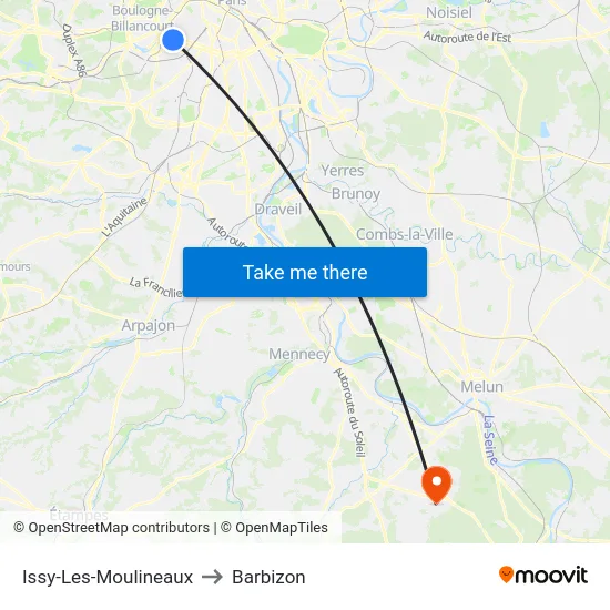 Issy-Les-Moulineaux to Barbizon map