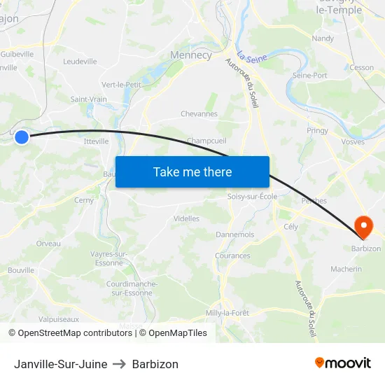 Janville-Sur-Juine to Barbizon map