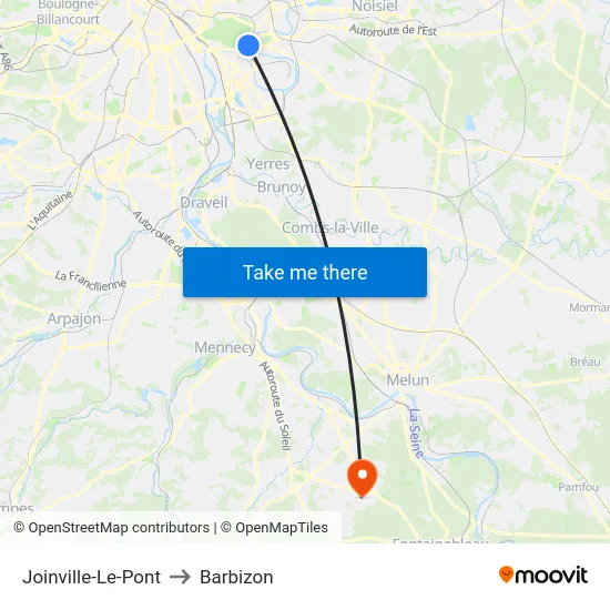 Joinville-Le-Pont to Barbizon map