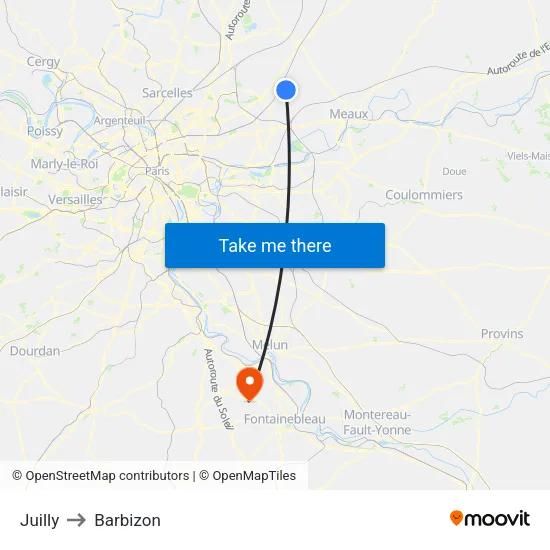 Juilly to Barbizon map