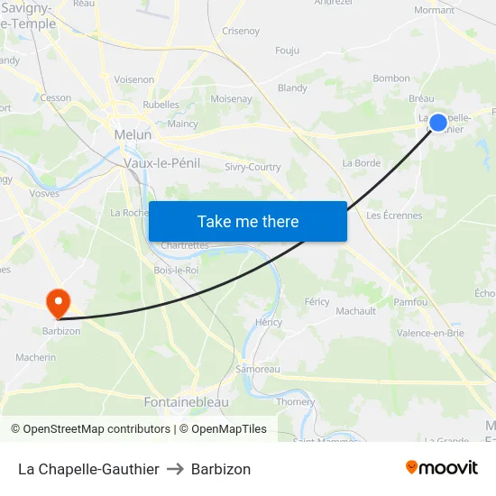 La Chapelle-Gauthier to Barbizon map