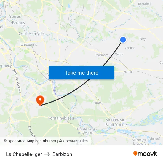 La Chapelle-Iger to Barbizon map