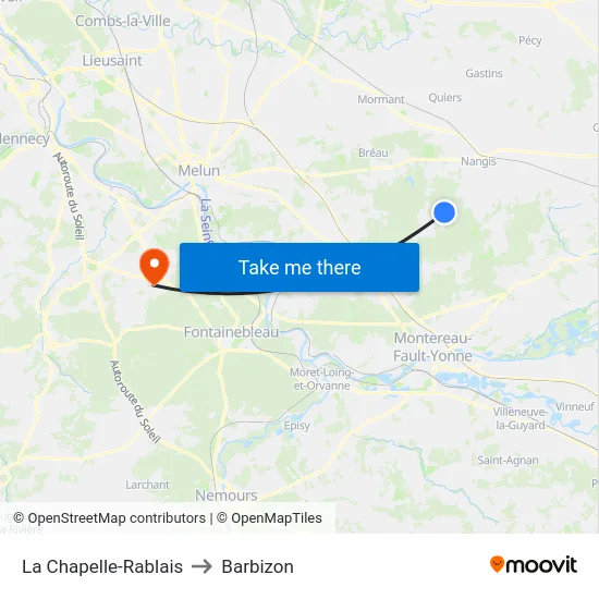 La Chapelle-Rablais to Barbizon map