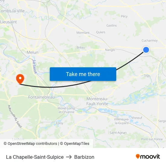 La Chapelle-Saint-Sulpice to Barbizon map