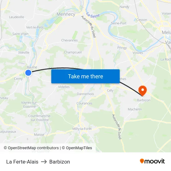 La Ferte-Alais to Barbizon map