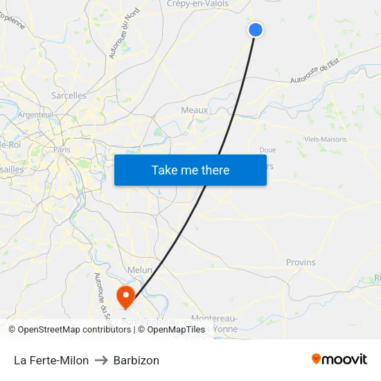 La Ferte-Milon to Barbizon map