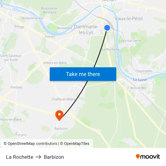 La Rochette to Barbizon map