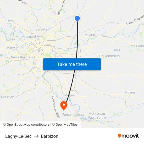 Lagny-Le-Sec to Barbizon map