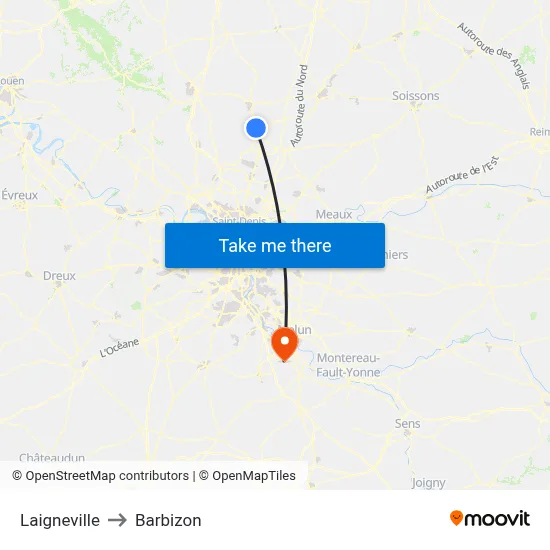 Laigneville to Barbizon map