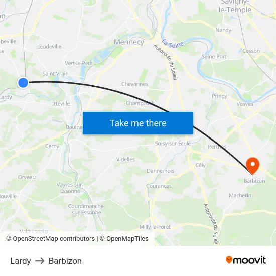 Lardy to Barbizon map