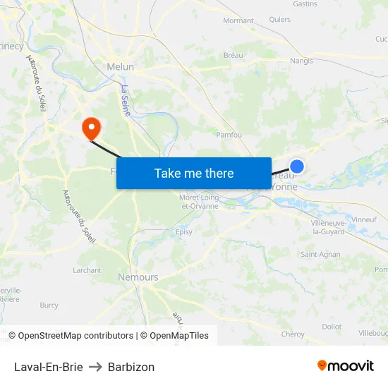 Laval-En-Brie to Barbizon map