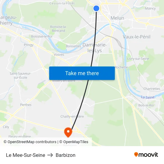 Le Mee-Sur-Seine to Barbizon map