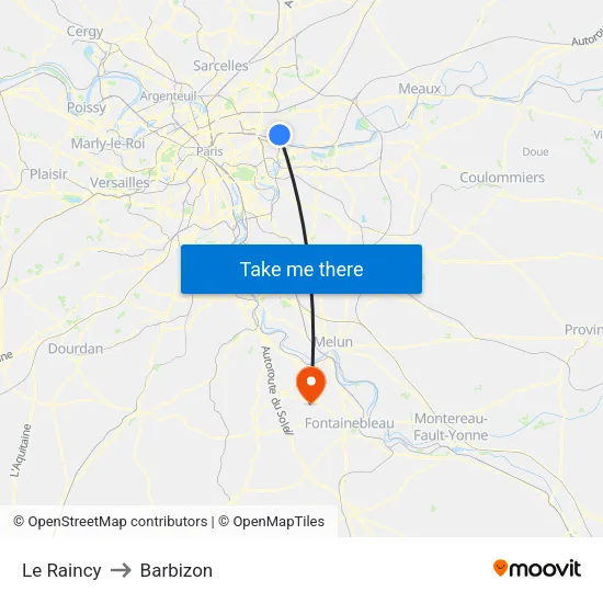 Le Raincy to Barbizon map