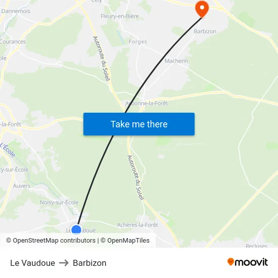 Le Vaudoue to Barbizon map