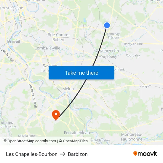 Les Chapelles-Bourbon to Barbizon map