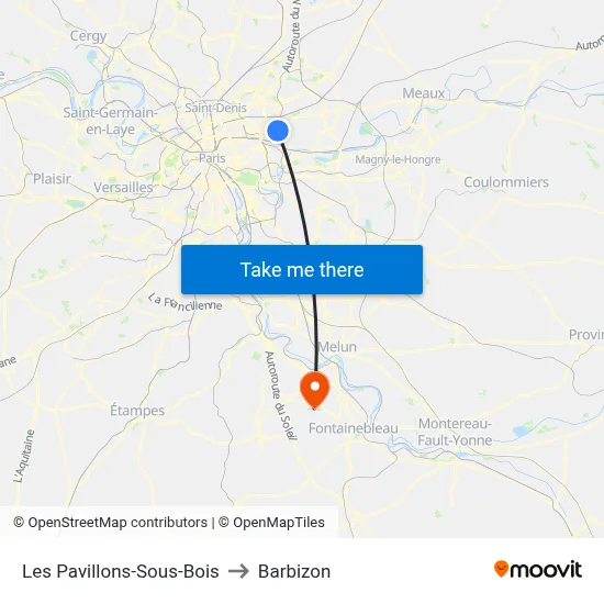 Les Pavillons-Sous-Bois to Barbizon map