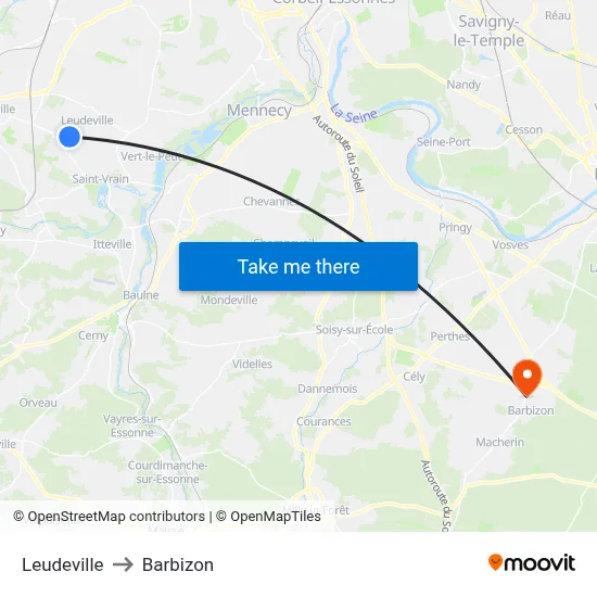 Leudeville to Barbizon map