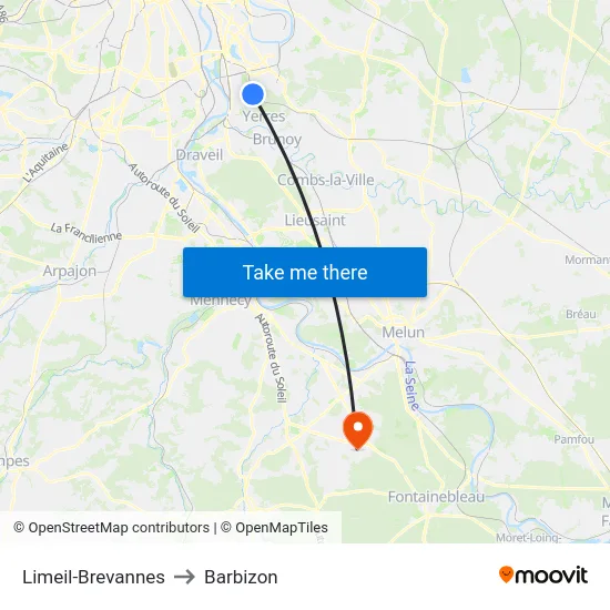 Limeil-Brevannes to Barbizon map
