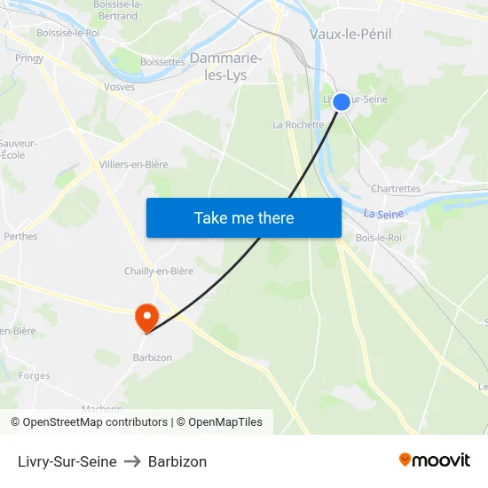 Livry-Sur-Seine to Barbizon map