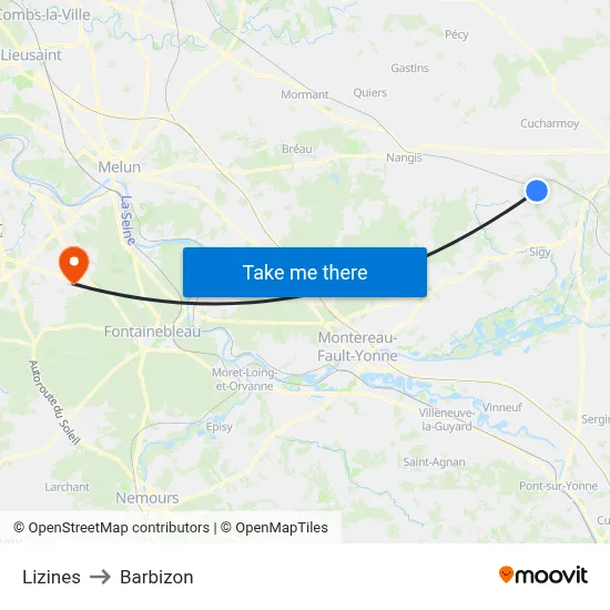 Lizines to Barbizon map