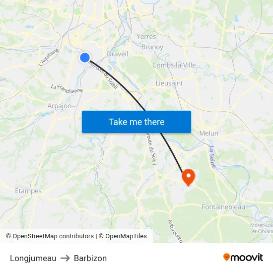 Longjumeau to Barbizon map