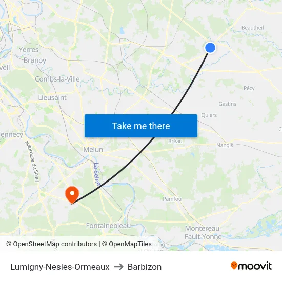 Lumigny-Nesles-Ormeaux to Barbizon map