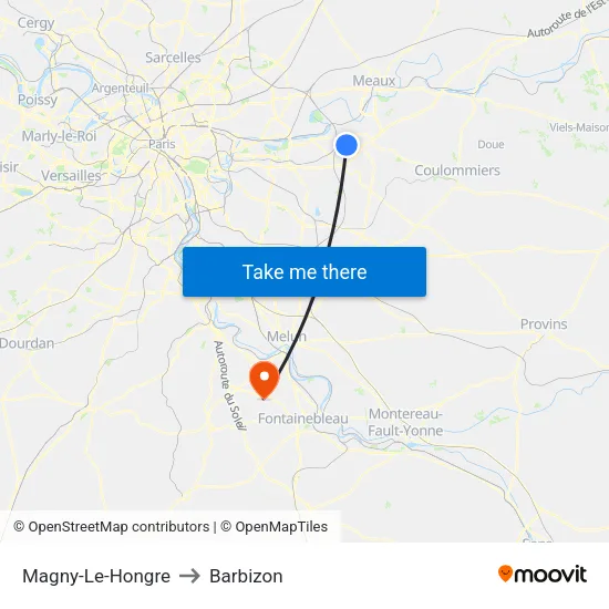 Magny-Le-Hongre to Barbizon map
