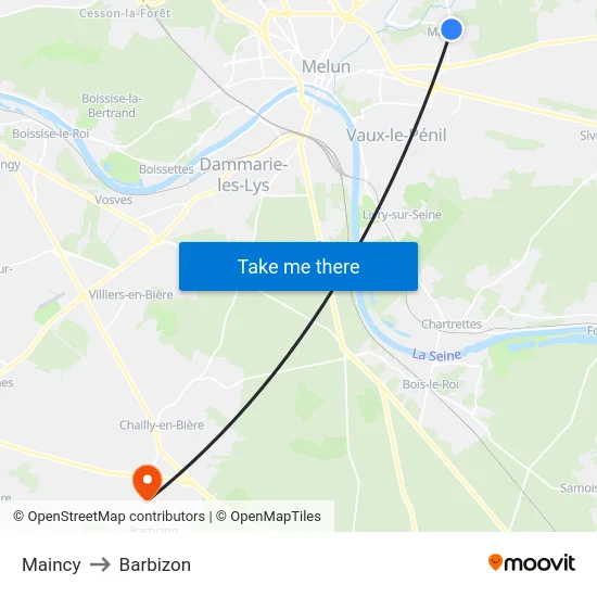 Maincy to Barbizon map