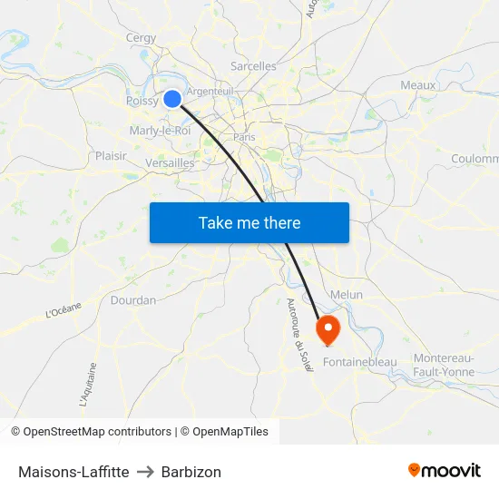 Maisons-Laffitte to Barbizon map