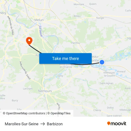Marolles-Sur-Seine to Barbizon map