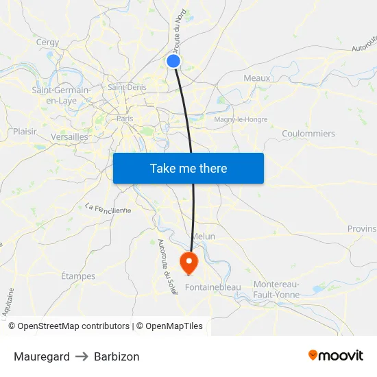 Mauregard to Barbizon map