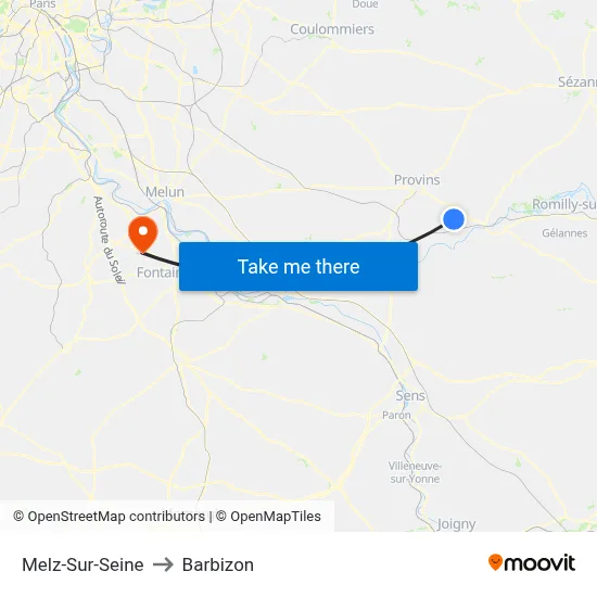 Melz-Sur-Seine to Barbizon map