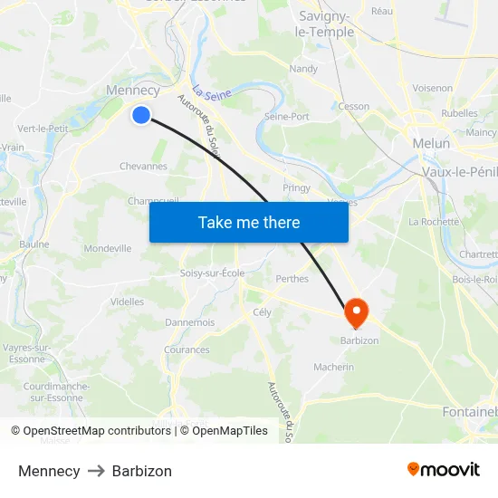 Mennecy to Barbizon map