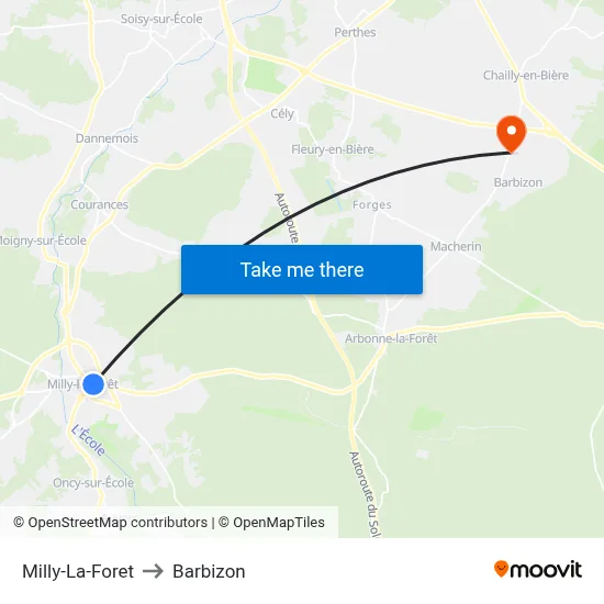 Milly-La-Foret to Barbizon map