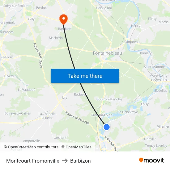 Montcourt-Fromonville to Barbizon map