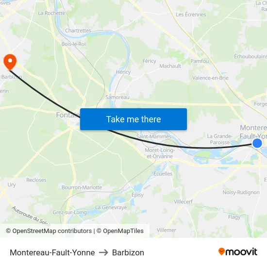 Montereau-Fault-Yonne to Barbizon map