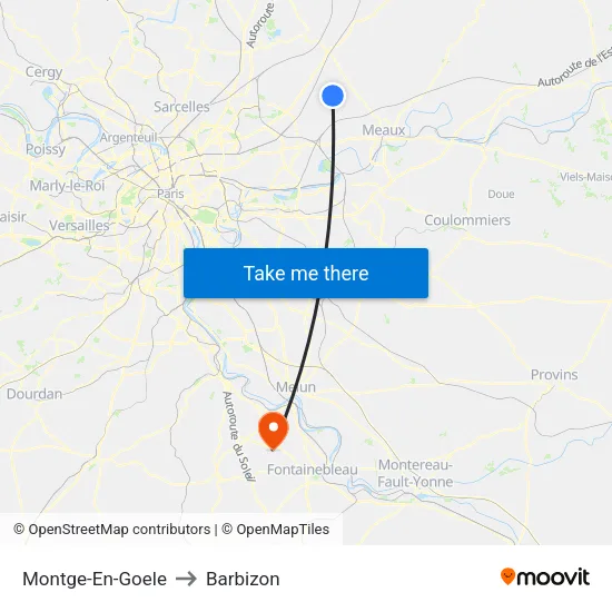 Montge-En-Goele to Barbizon map