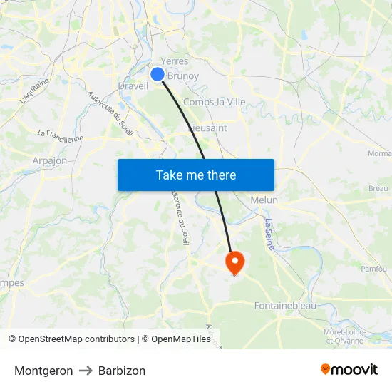 Montgeron to Barbizon map