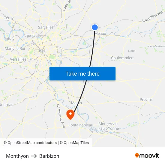 Monthyon to Barbizon map