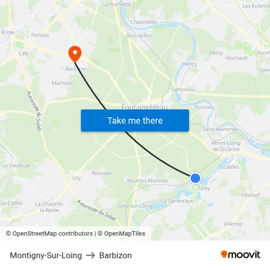 Montigny-Sur-Loing to Barbizon map