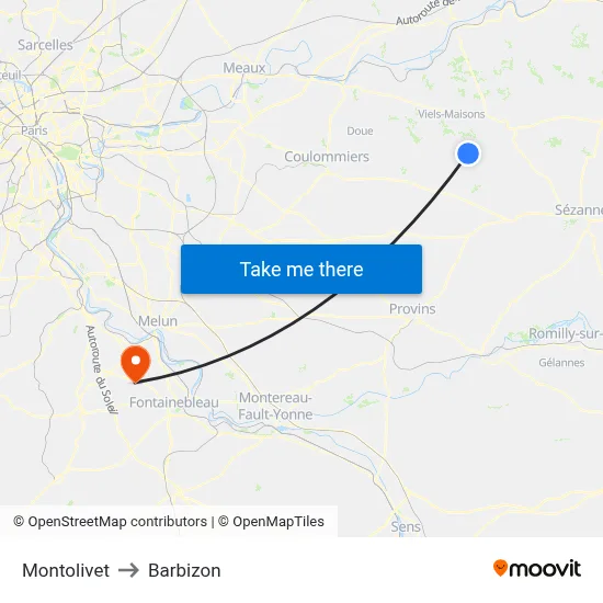 Montolivet to Barbizon map