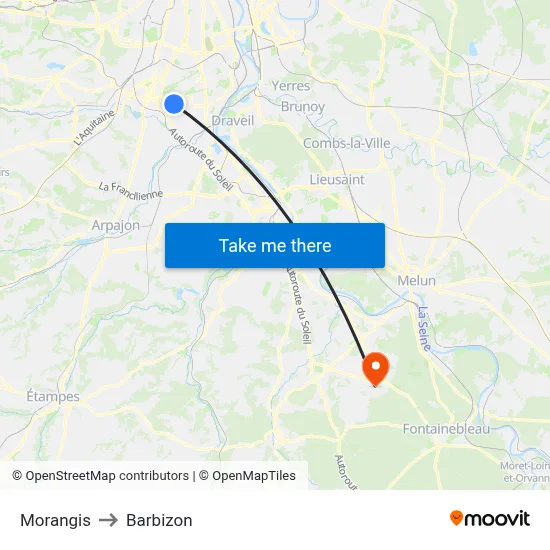 Morangis to Barbizon map
