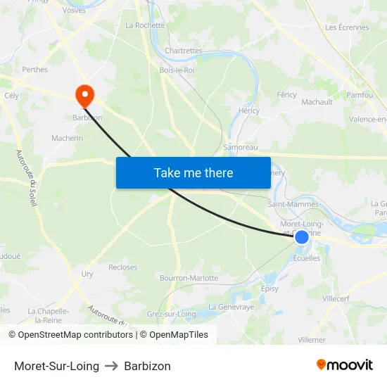 Moret-Sur-Loing to Barbizon map