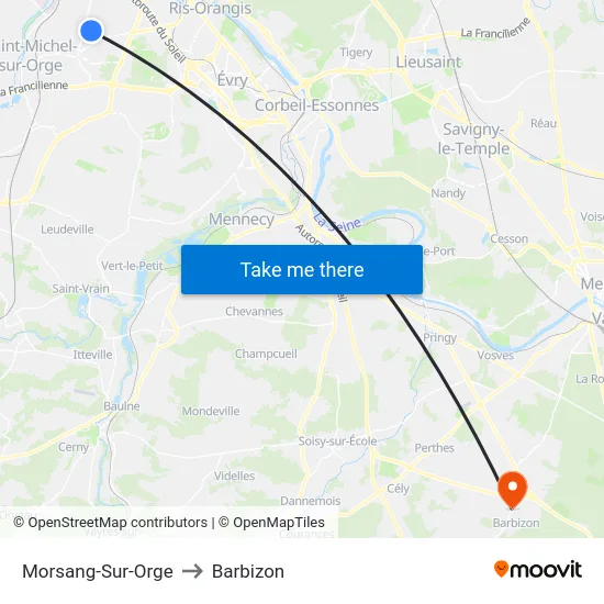 Morsang-Sur-Orge to Barbizon map